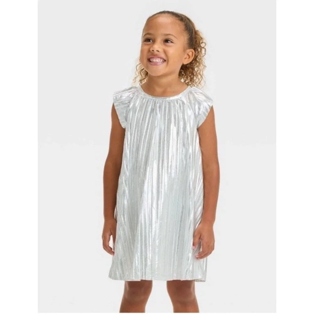OshKosh B'gosh Toddler Girls' Shimmer Silver Dress Size 12M Holiday Christmas